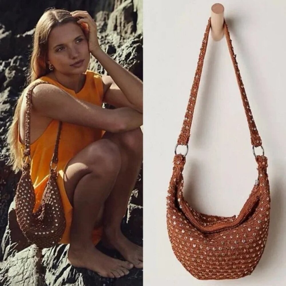 NWOT Free People Catch My Shimmer Sequin Sling Bag in Gold Coast